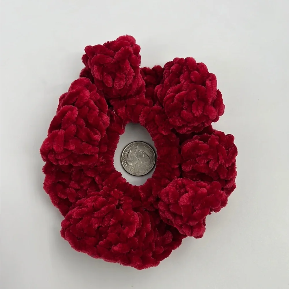 Crochet Velvet Scrunchie Set of 4 in Red, White, and Blue Handmade - Picture 3 of 5